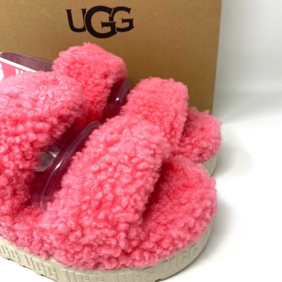UGG Logo Women Size 1120876 PKRS OH FLUFFITA Platform Slide Pink Slippers Sandal - Picture 5 of 9